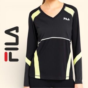 FILA Sport Women’s Long Sleeve Running Shirt – Black/Grey/Neon – Size Large